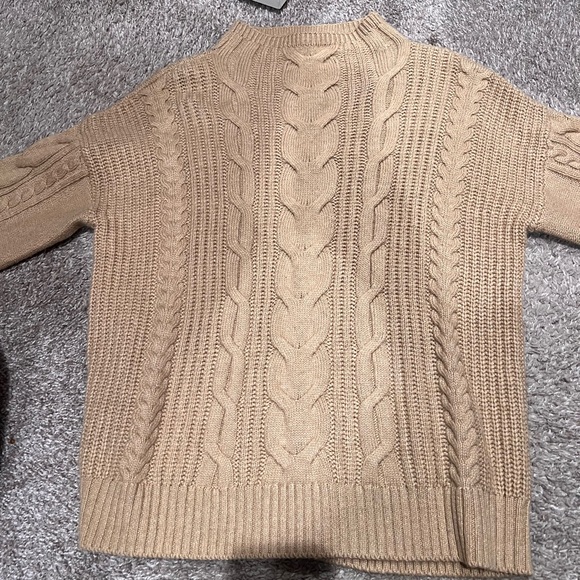 Tan Cable Knit Mock Turtleneck Sweater - Picture 2 of 3